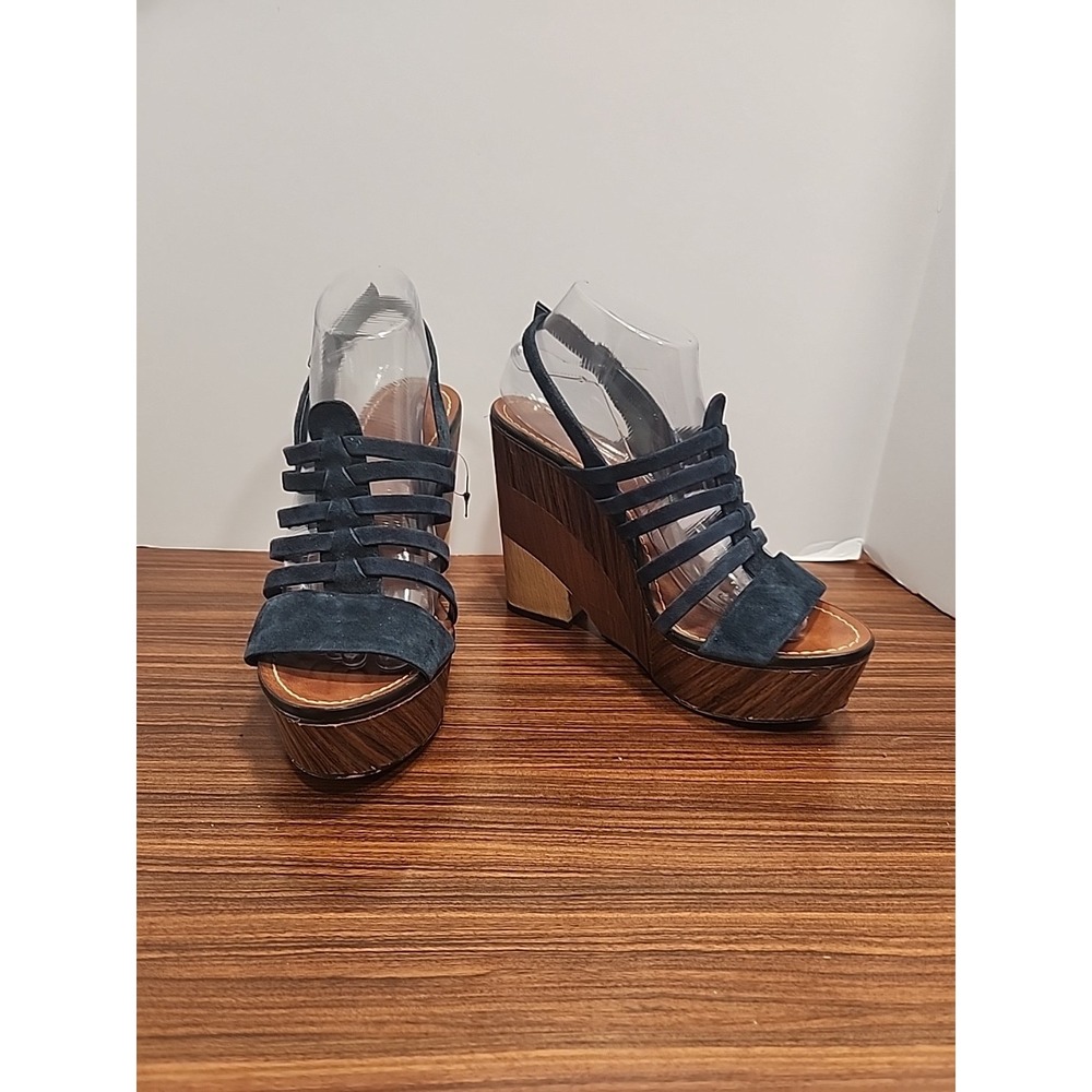 Vince Camuto Onia Platform Sandal Suede Leather Strappy Chunky Wooden Wedge SZ 9